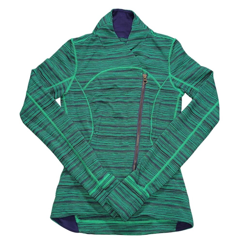 Lululemon Precision Jacket Sz 4 Green Cyber Jungle Hero Blue Front Zip Activewea - Picture 2 of 11